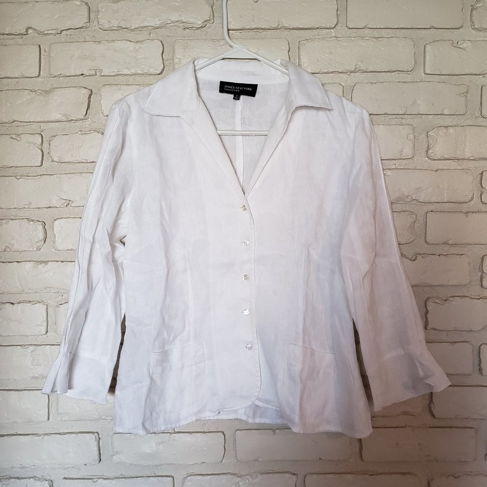 Jones New York 100% Linen White Blazer Jacket